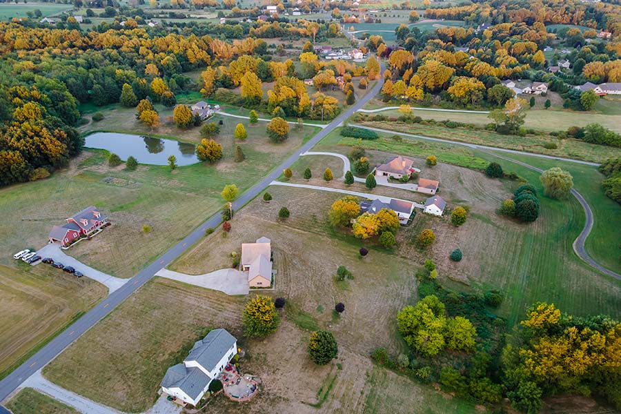 Jefferson County Ohio - Aerial View of Rural Farmland and Homes in Jefferson County Ohio
